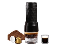 Cafetera de cápsulas prensadas a mano para uso doméstico, apta para café molido y cápsulas grandes y pequeñas (negra)