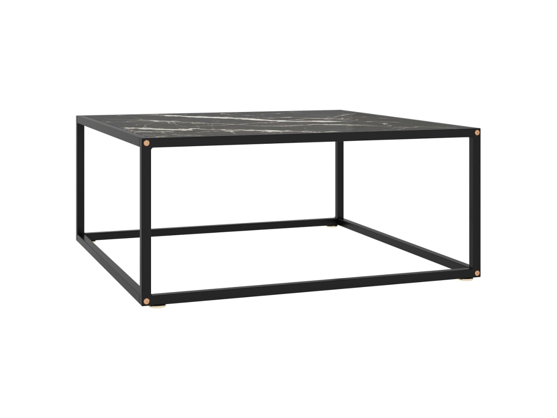 Mesa de Centro de Apoyo 80X80X35 Cm Vidrio Mármol Negro
