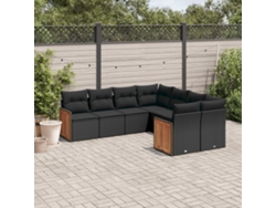 Conjunto de sofá de jardín de 8 piezas con cojines en mimbre sintético negro de DKD Home Decor