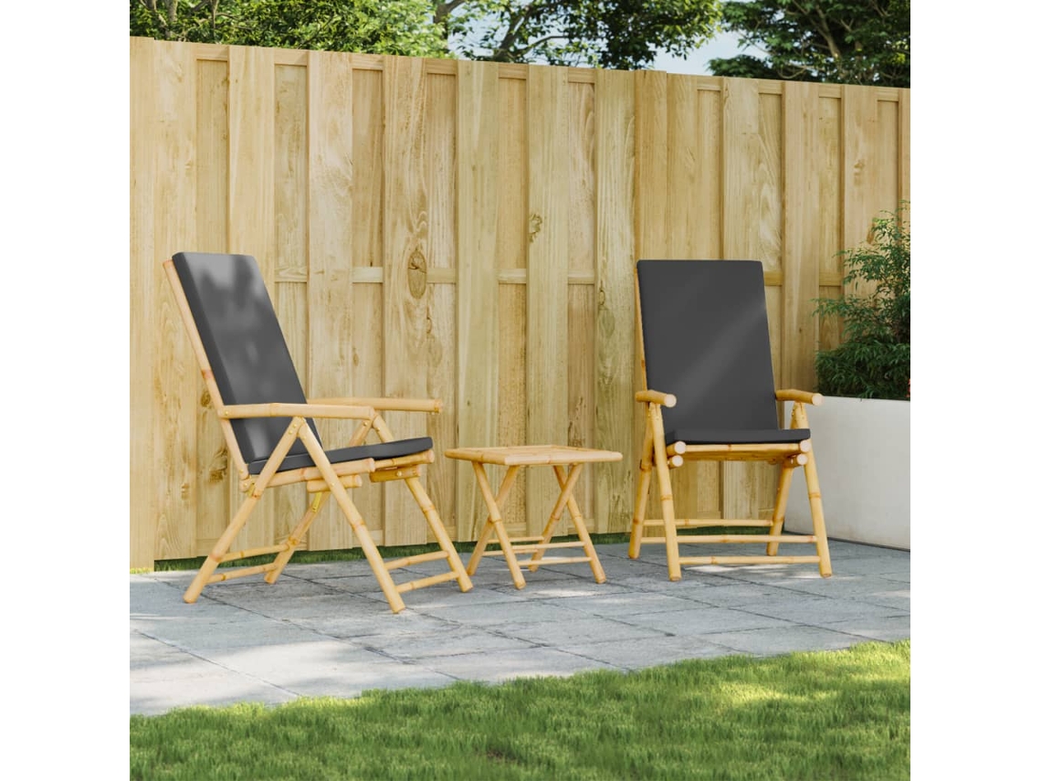 Sillas de jardín plegables/reclinables de bambú DKD Home Decor con cojines, 2 unidades
