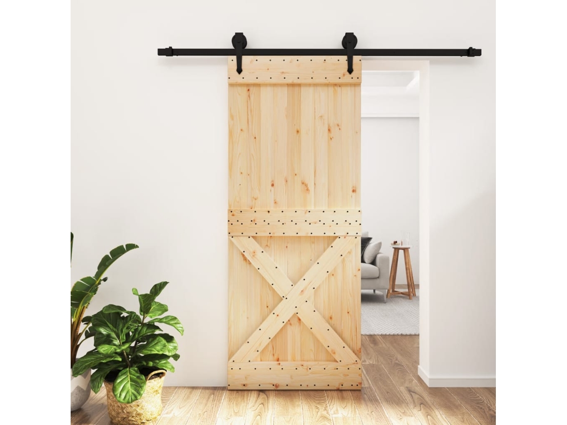 Puerta corredera con herrajes 85x210 cm madera maciza de pino LOVELY HOME