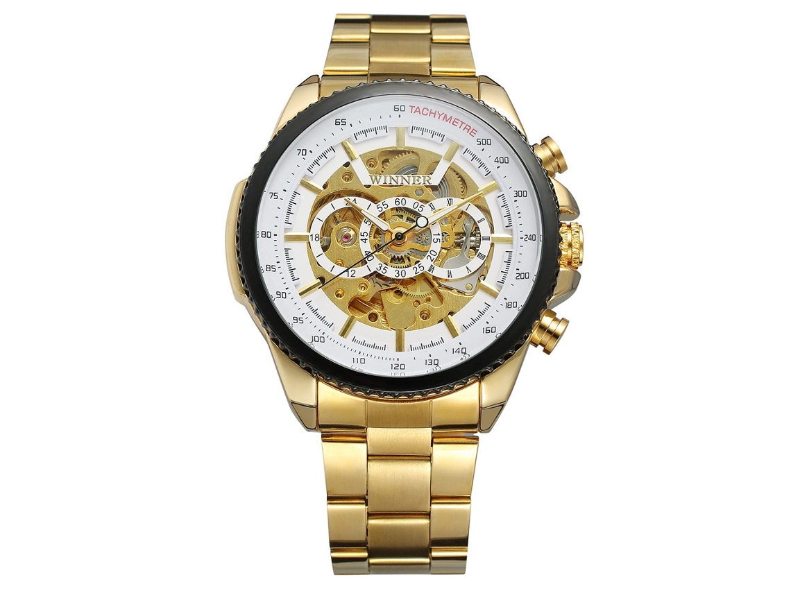 Reloj Mecánico Impermeable De Acero Inoxidable Con Correa Hueca Para Hombre (blanco)