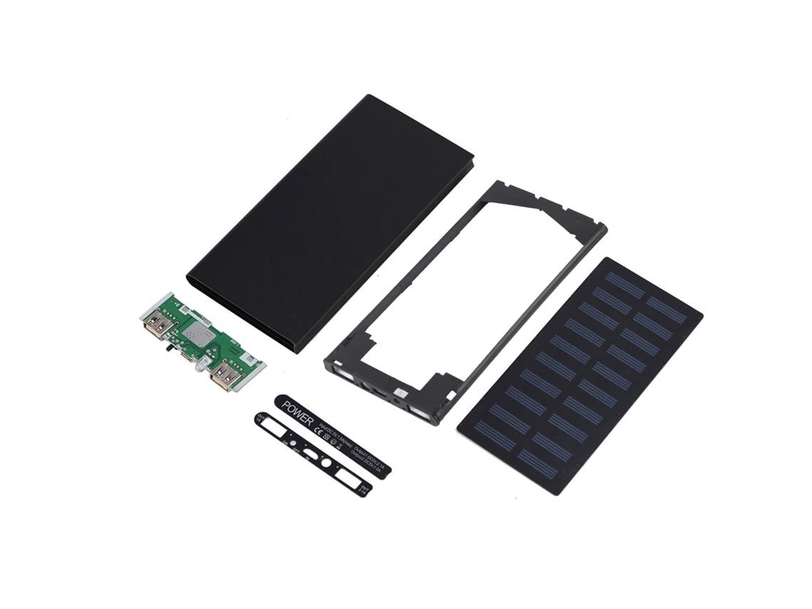 Batería externa solar EOOCOO de alta capacidad con carga rápida y dos puertos USB.