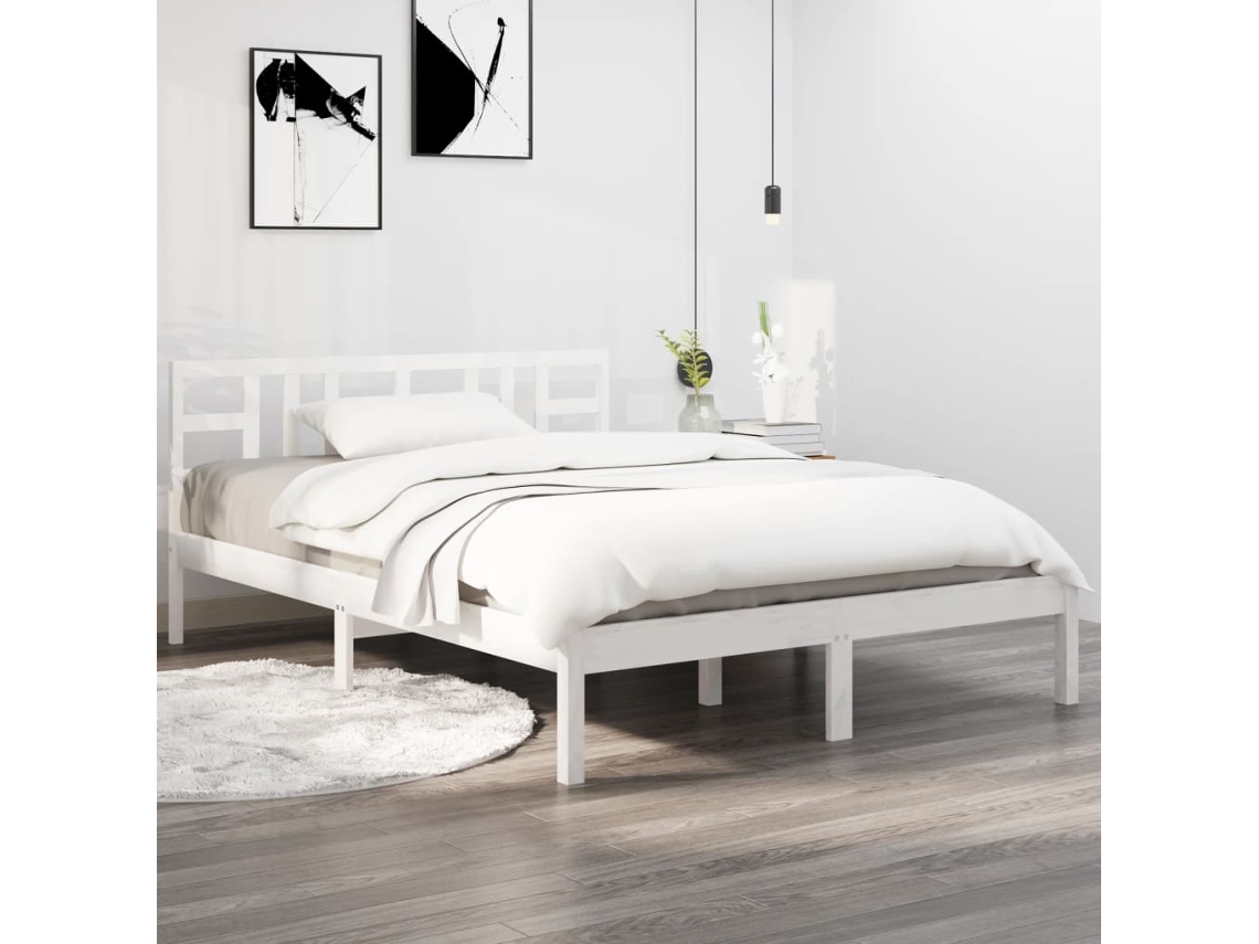 Estructura De Cama Madera Maciza Blanca King Size 150x200 Cm