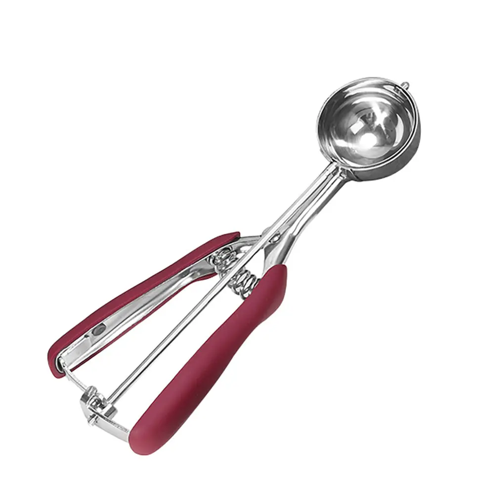 Cuchara para helado de acero inoxidable (roja, 5 cm) con mango de resorte, accesorio de cocina.