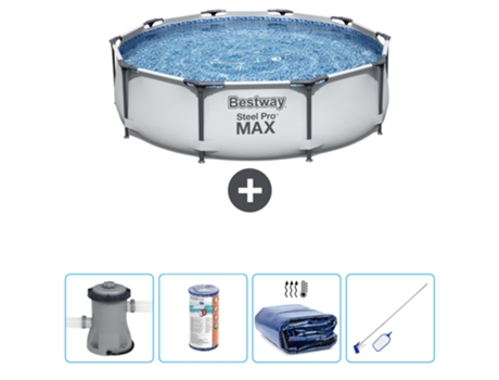 Piscina BESTWAY Round Steel Pro MAX - 305 x 76 cm - Gris - Bomba incluida Filtrar - Vela solar - kit de limpieza