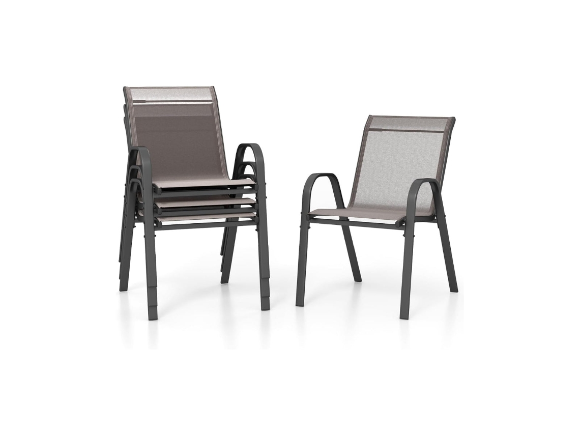 Juego de 4 sillas apilables, color gris, textilene, metal NORTHIX