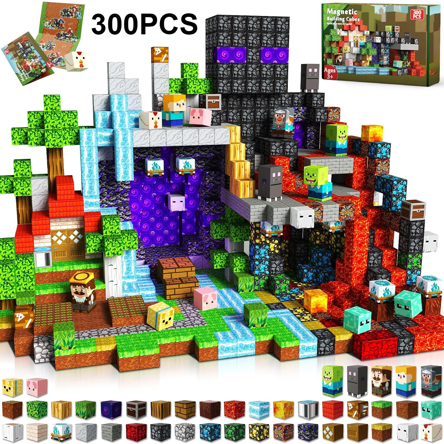 Juego de bloques magnéticos para construir personajes de Minecraft, juguete educativo STEM MDUG (300 piezas)