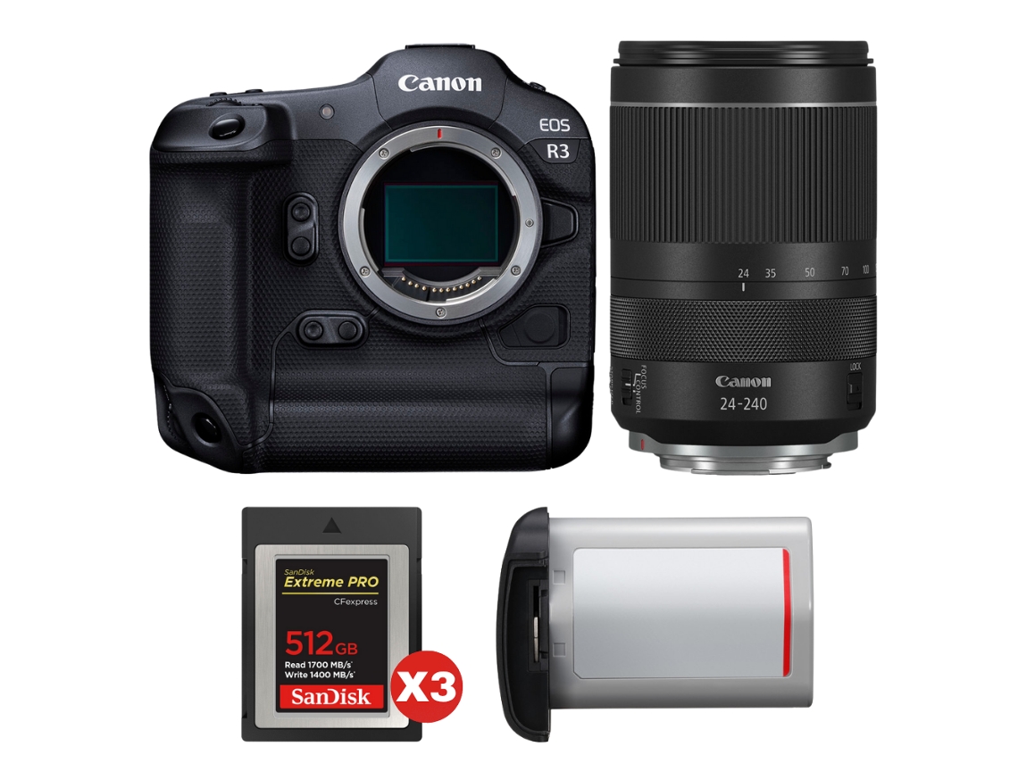 Canon Eos R3 + Rf 24-240mm F/4-6.3 Is Usm + 3 Sandisk 512gb Extreme Pro Cfexpress Type B + Canon Lp-e19 + Ebook “20 Consejos Para Fotos Que Impactan”