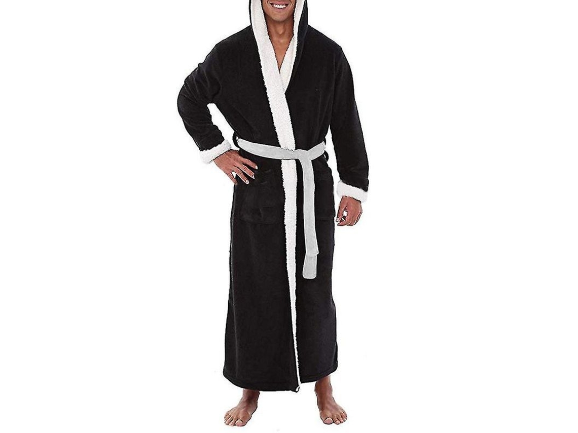2026-bata De Baño Con Capucha Para Hombre Suave Albornoz De Noche De Poliéster