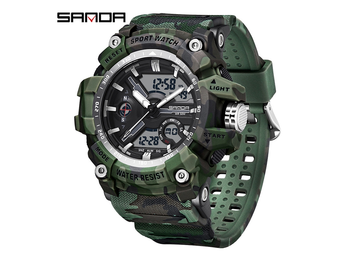 Reloj Despertador Electrónico Multifuncional De Moda (verde Camuflaje Y Blanco) Con Acabado Luminoso, Resistente Al Agua Y A Los Golpes.