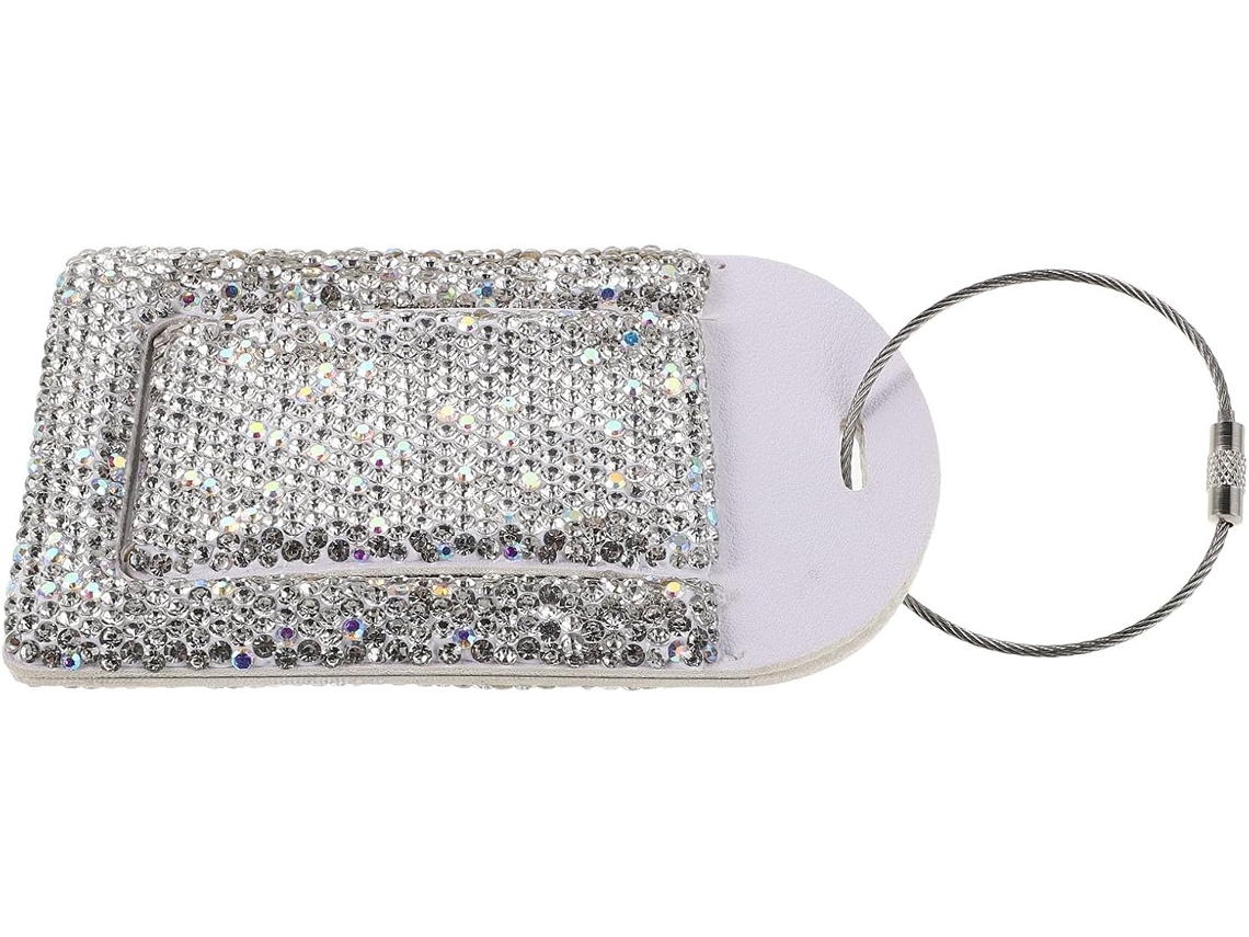 Etiqueta Para Equipaje De Poliuretano Con Diamantes De Imitación Blancos, Tamaño 11 Cm, Para Maletas, Mochilas Y Bolsos.