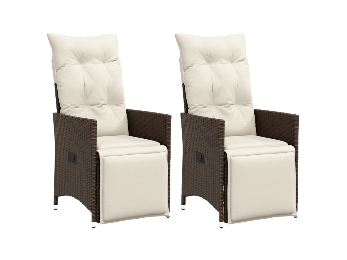 Sillas de jardín reclinables de 2 piezas DKD Home Decor con cojines de mimbre marrón