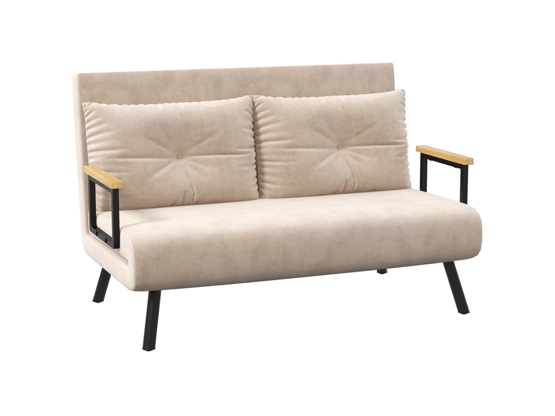 Sofá Cama 4 En 1, De 2 Plazas, Plegable, Con Respaldo Ajustable En 5 Posiciones, 102x73x81cm, Color Beige.