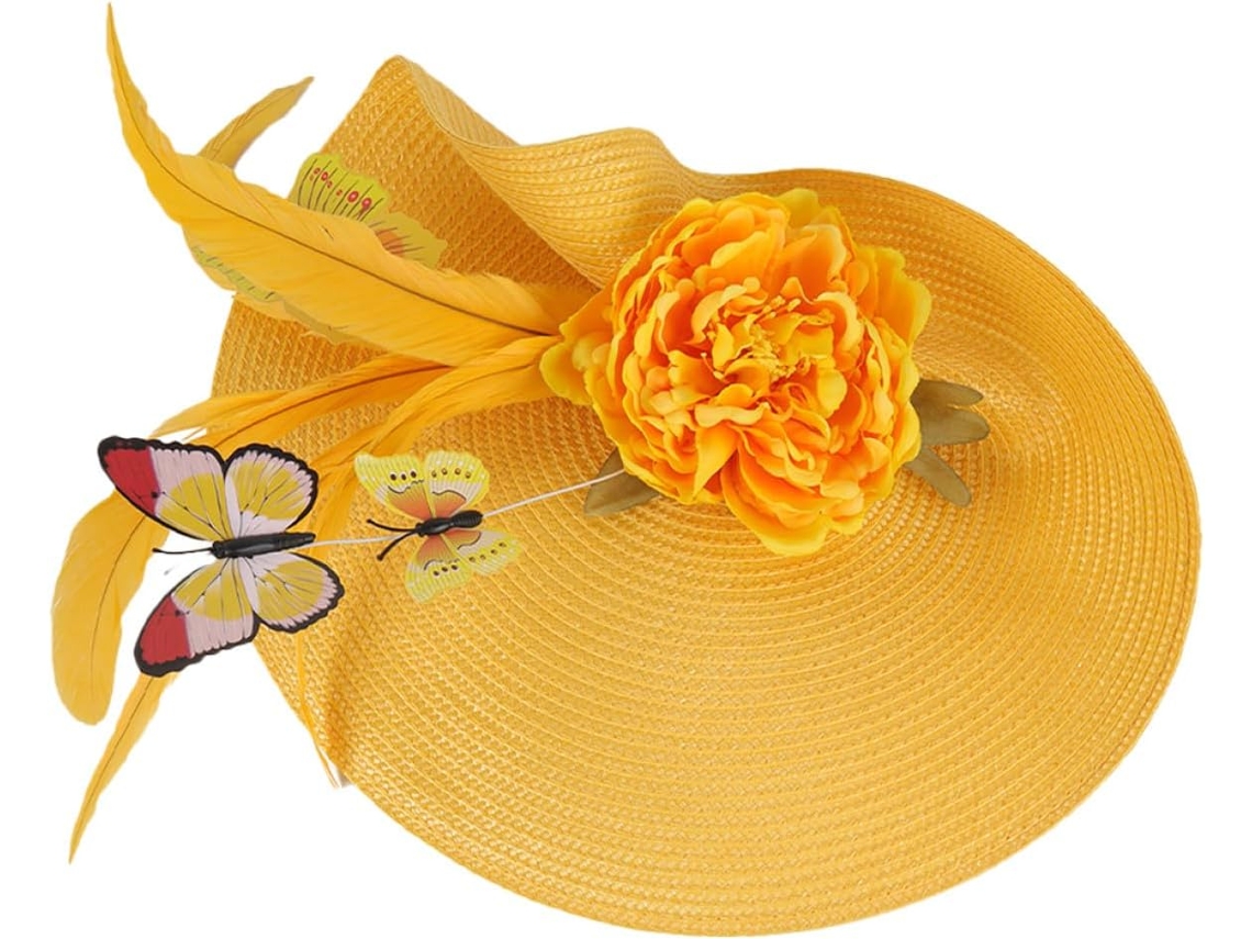 Fascinateur Chapeau Paille Jaune Pour Mujers Serrage-tête Élégant En Tissu, Goûter Y Banquy,
