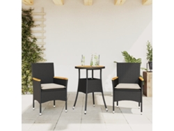 Juego de comedor de jardín de 3 piezas con cojines de mimbre de acacia negra, Dkd Home Decor
