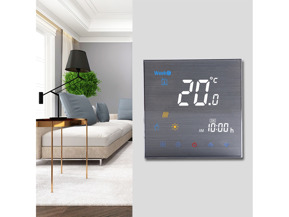 Termostato inteligente con pantalla LCD táctica programable blanca