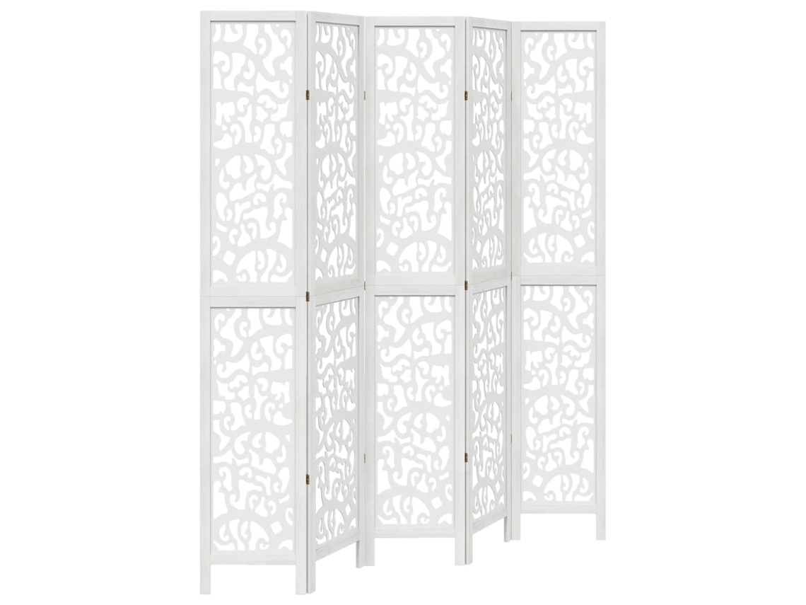 Biombo separador de 5 paneles VIDAXL madera maciza Paulownia blanco