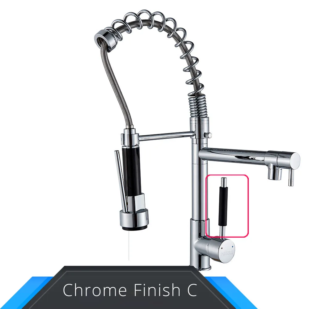 Grifo de cocina retráctil con resorte, mezclador de agua fría y caliente para una instalación flexible sobre la encimera.