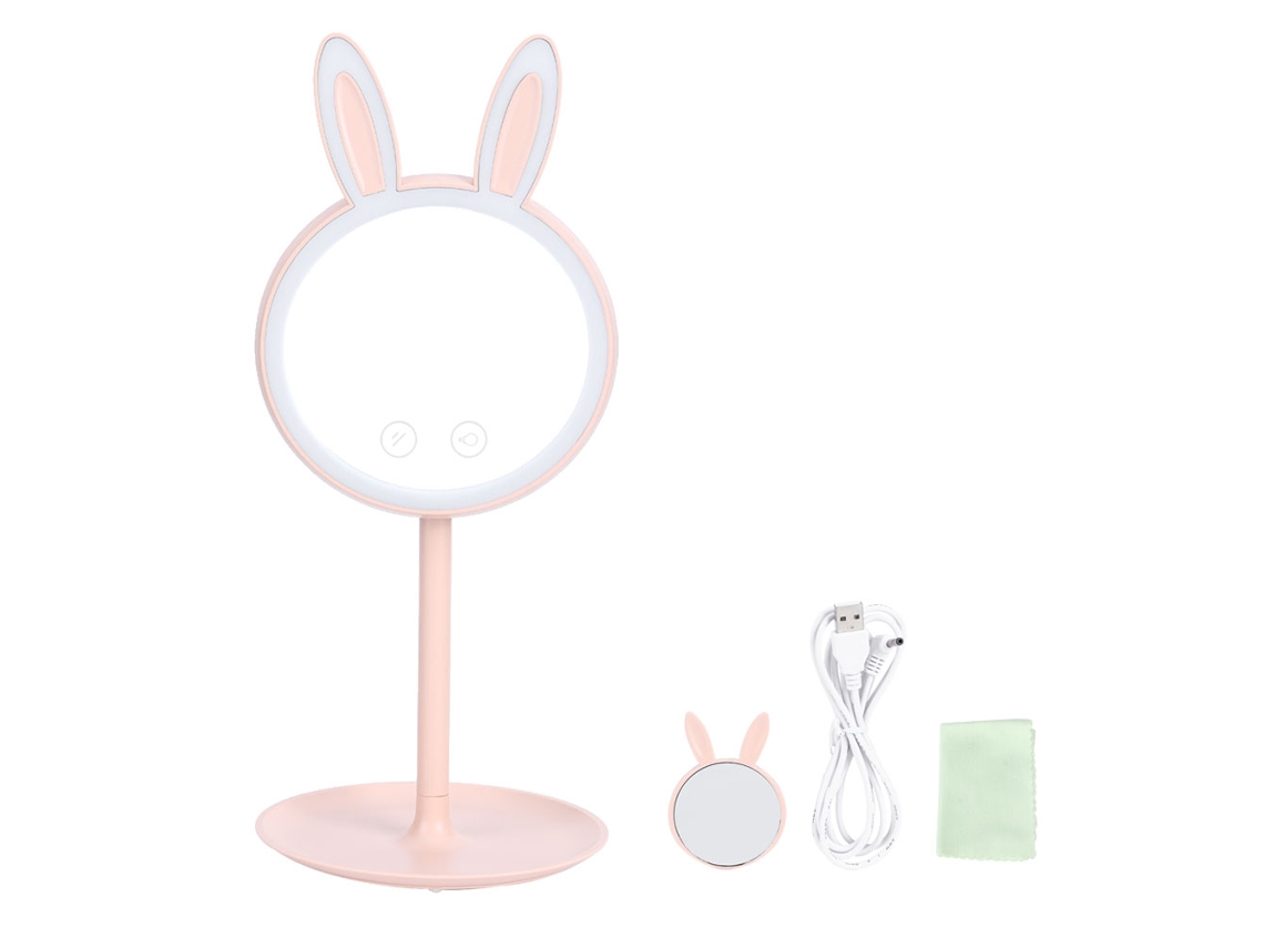 Espejo de conejo LED con brillo ajustable para maquillaje de escritorio