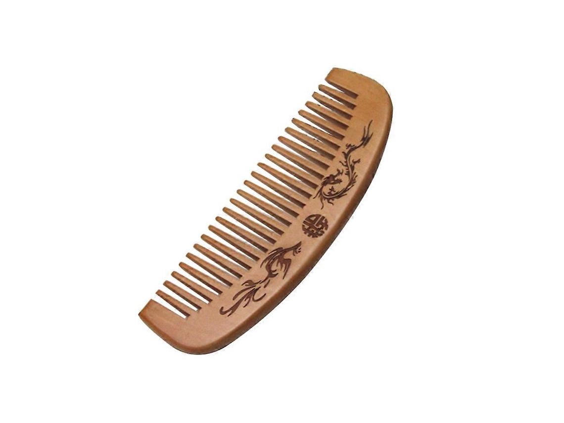 Peine de madera de melocotón con grabado de dragón y fénix de Qinhai, masajeador antiestático para el cuidado del cabello, tienda Jinyubo