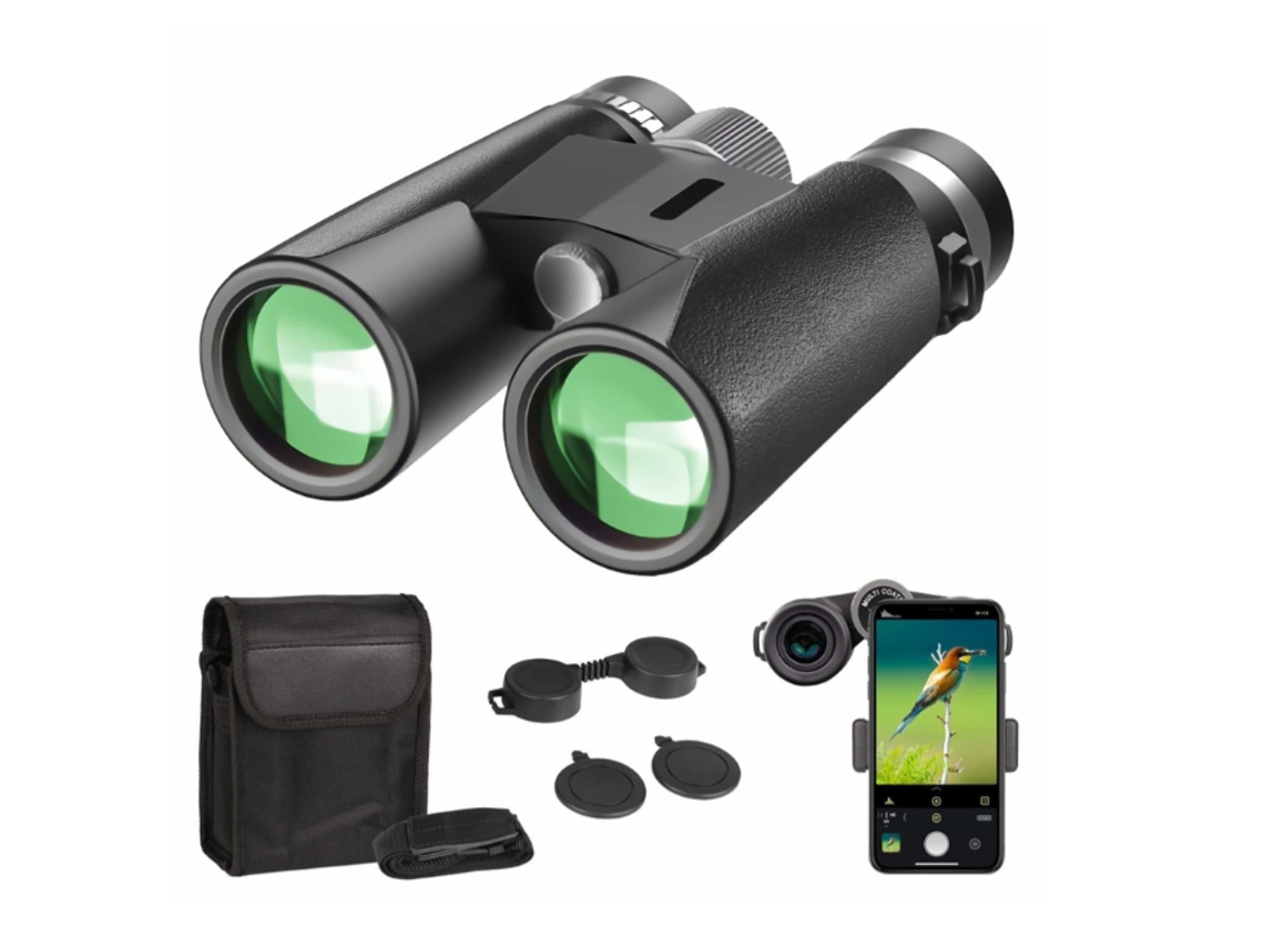 Binoculares 12x42 HD Bak4 Prism FMC IP68 Visión nocturna Observación de aves Camping Caza Concierto Teatro Adaptador para smartphone Negro Bestvite