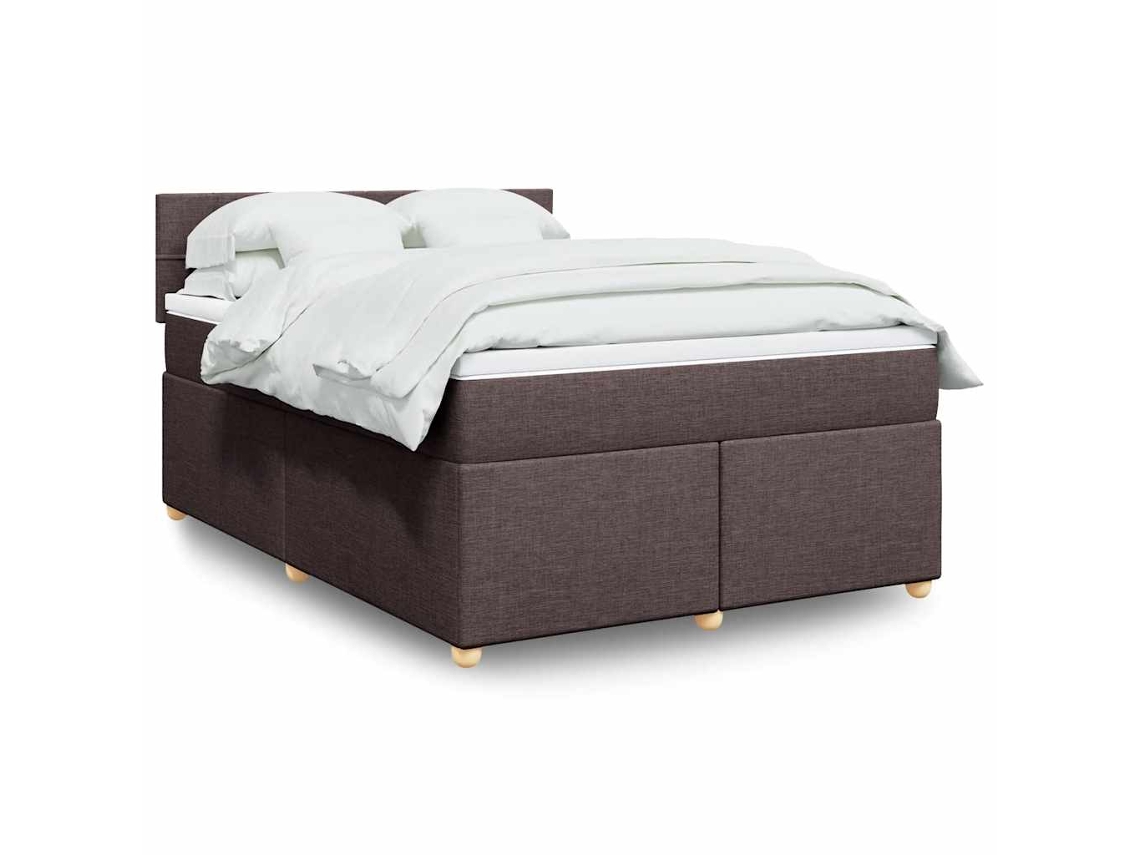 Cama Box Spring Con Colchón Tela Marrón Oscuro 140x190 Cm