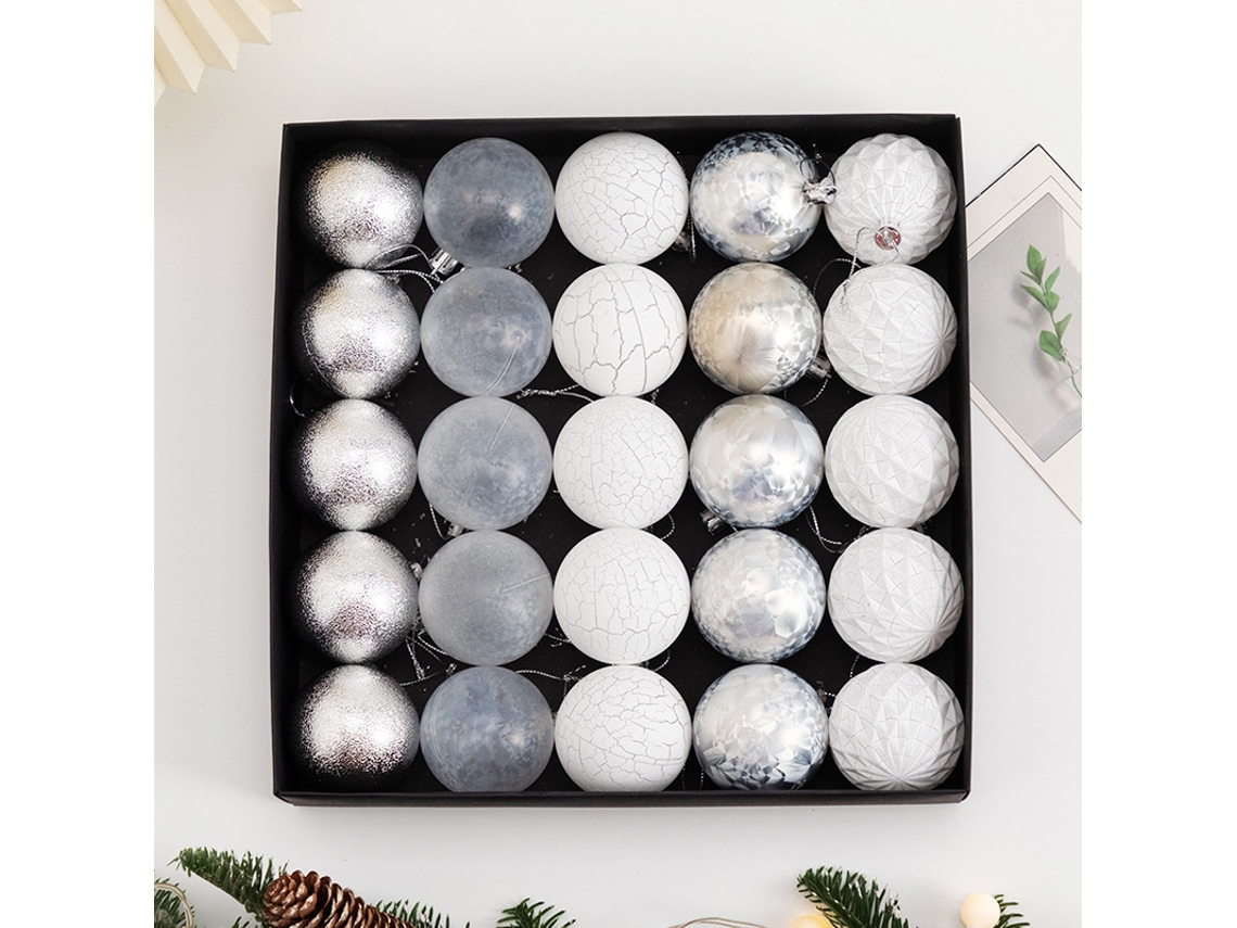 Adornos Navideños, Bolas Navideñas 6cm, Yuysan, 25 Unidades, Blanco y Plata