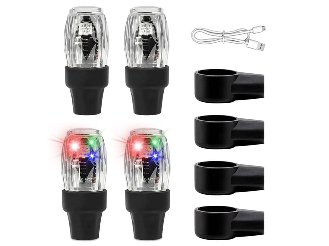 Palo de Selfie Tie Valve Led Luzes Roda Coloridas Luz Flash Dágua Tampas Válvula Pneu Sensores YEMAESRE Negro