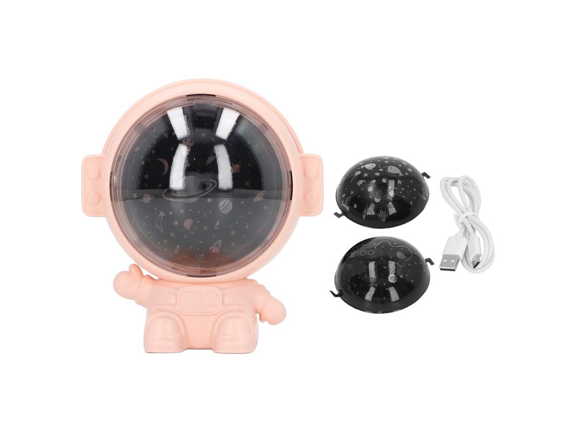Proyector de luz USB rosa con estrella giratoria y música de astronauta.