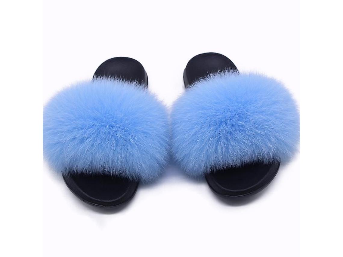 Pantuflas de piel de zorro para mujer, modelo 2026, cómodas, de punta abierta, con suela antideslizante, para uso interior y exterior.
