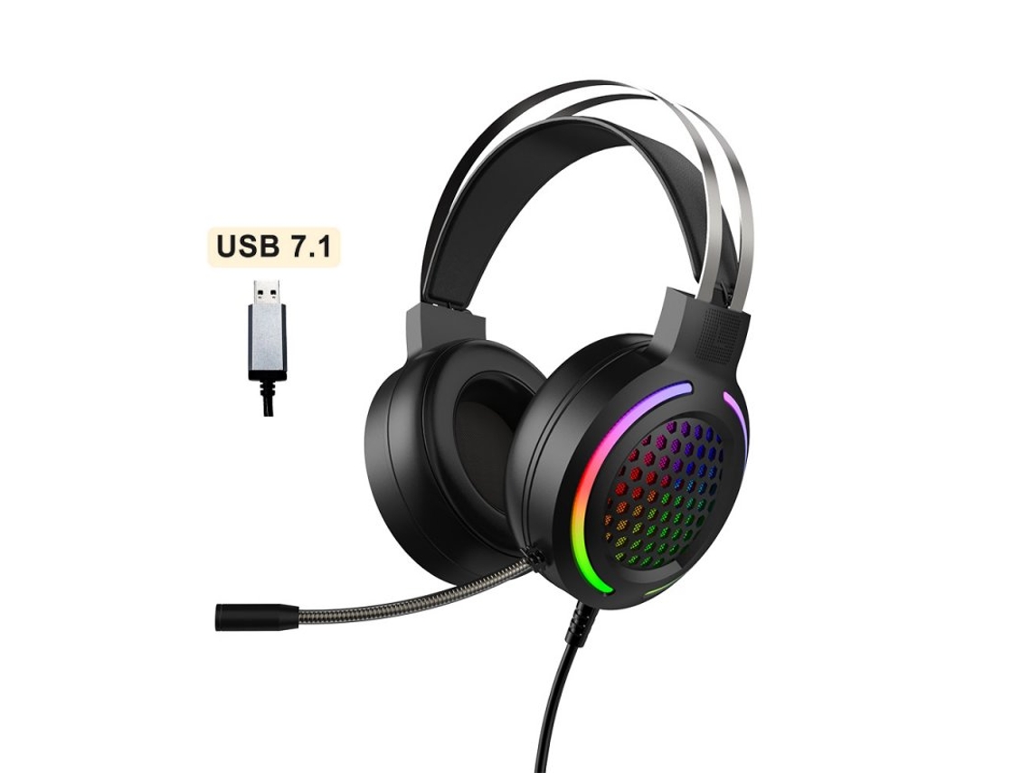 Auriculares RGB Hollow Gaming Wired Heavy Bass 7.1 Usb con micrófono Negro