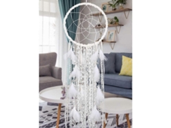 Gran atrapasueños Rebe con plumas blancas y campana, decoración de pared bohemia de macramé (blanco)