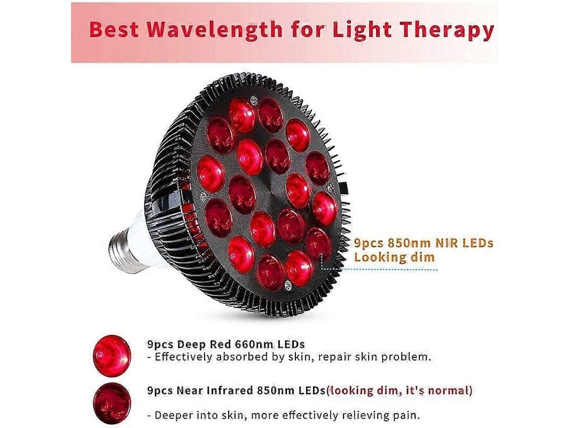 Lámpara de terapia de luz roja, Wolezek 36w, dispositivo infrarrojo de 18 LED, rojo de 660 nm e infrarrojo cercano de 850 nm GOKOCO