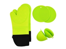 Guantes de cocina de silicona resistentes al calor Rebe, largos, antideslizantes, con 2 agarraderas y 2 clips para los dedos, color verde, 1 par.