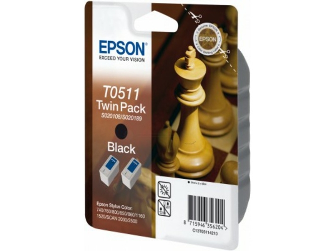Cartucho de tinta original EPSON, T0511, Ajedrez 24 ml , Negro, C13T05114010