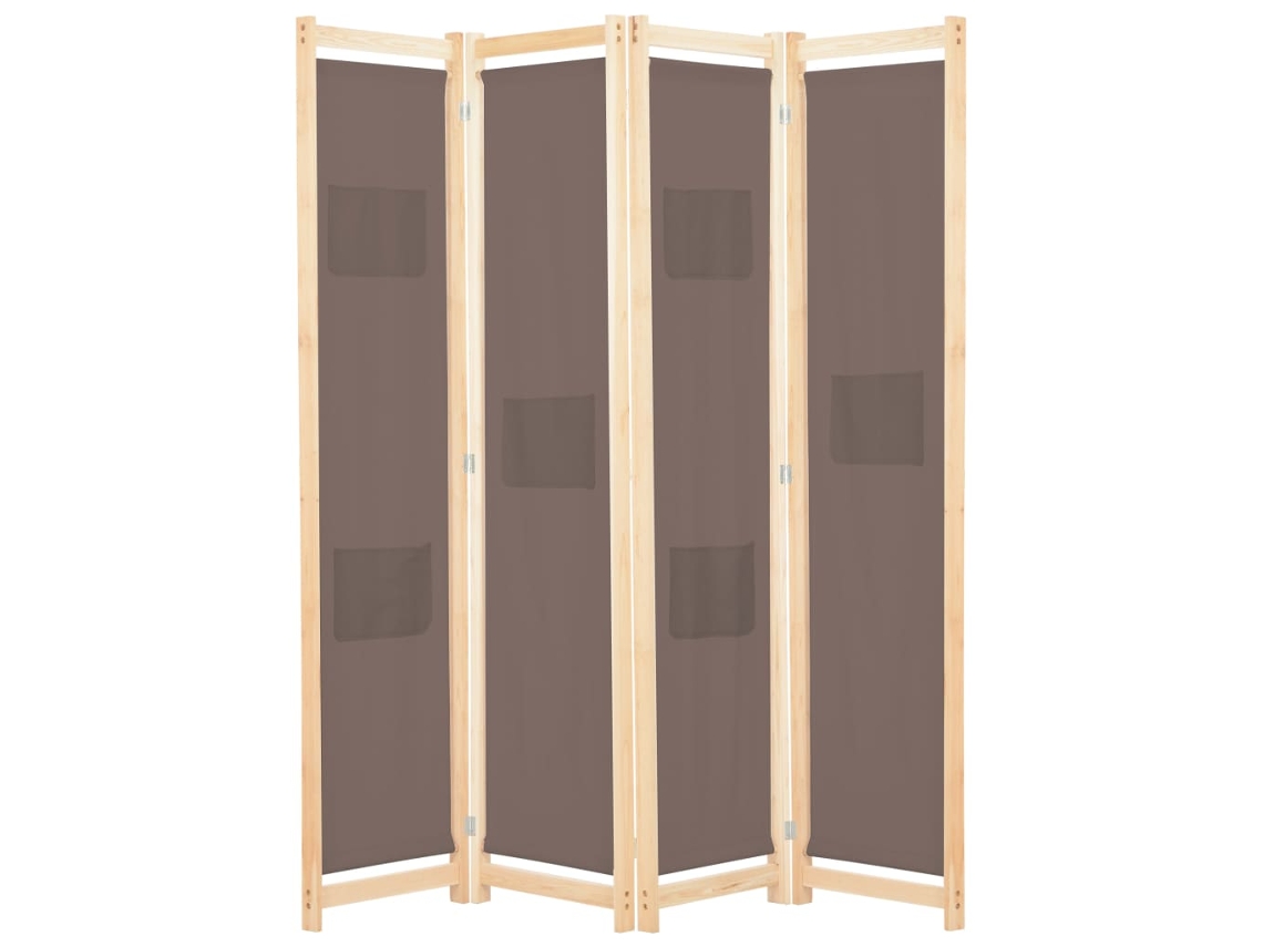Biombo Divisor De 4 Paneles De Tela Marrón 160x170x4 Cm