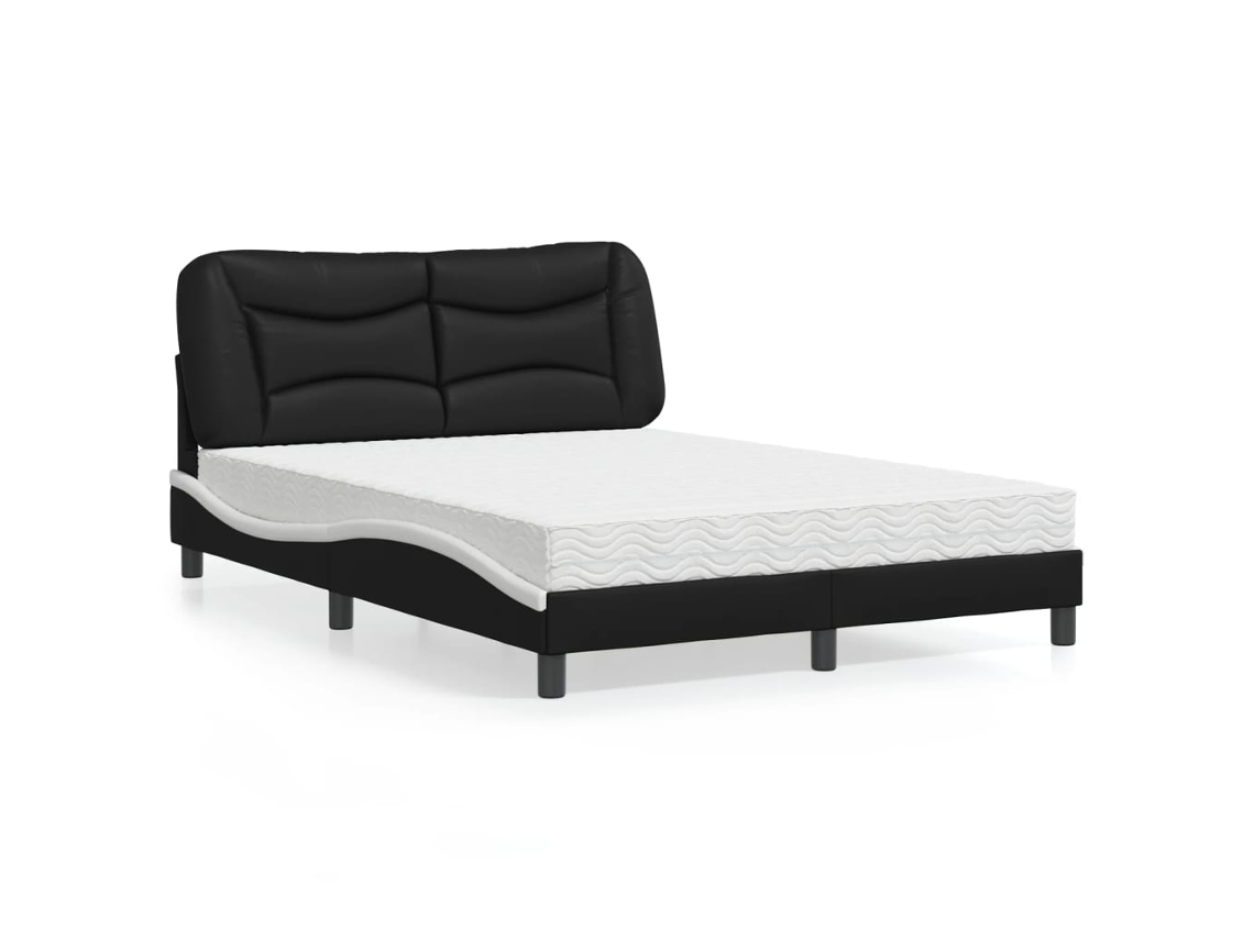 Cama Con Colchón Cuero Sintético Negro Y Blanco 140x200 Cm