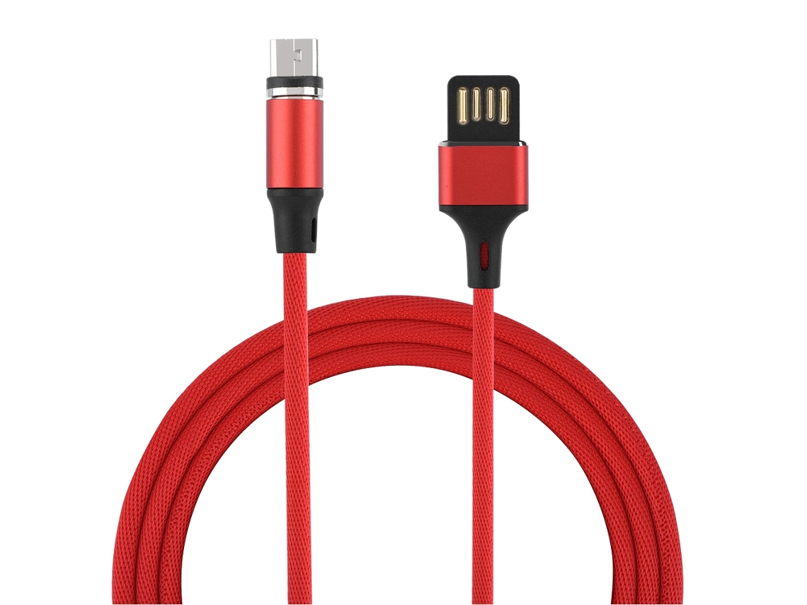 Cable de datos trenzado rojo de 1 metro con carga rápida magnética.