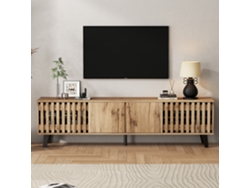 Mueble Tv 180cm 8 Compartimentos Madera Natural 70 Pulgadas Salón