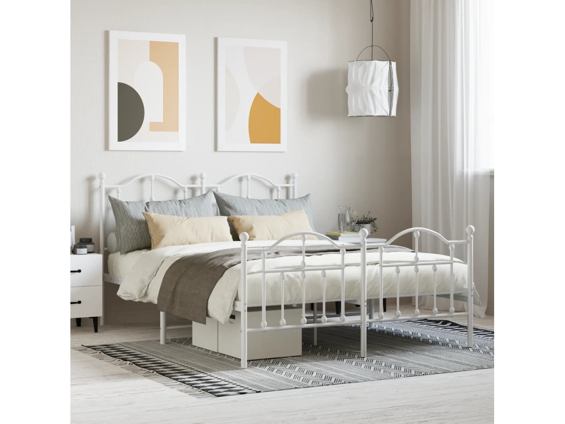 Estructura Cama Sin Colchón Con Estribo Metal Blanco 140x190 Cm