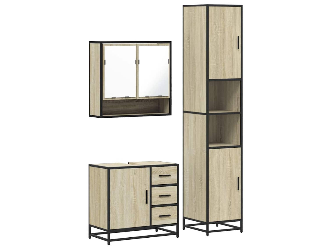 Maison Exclusive - 3 Pcs Conj. Móveis Casa Banho Derivados Madeira Carvalho Sonoma