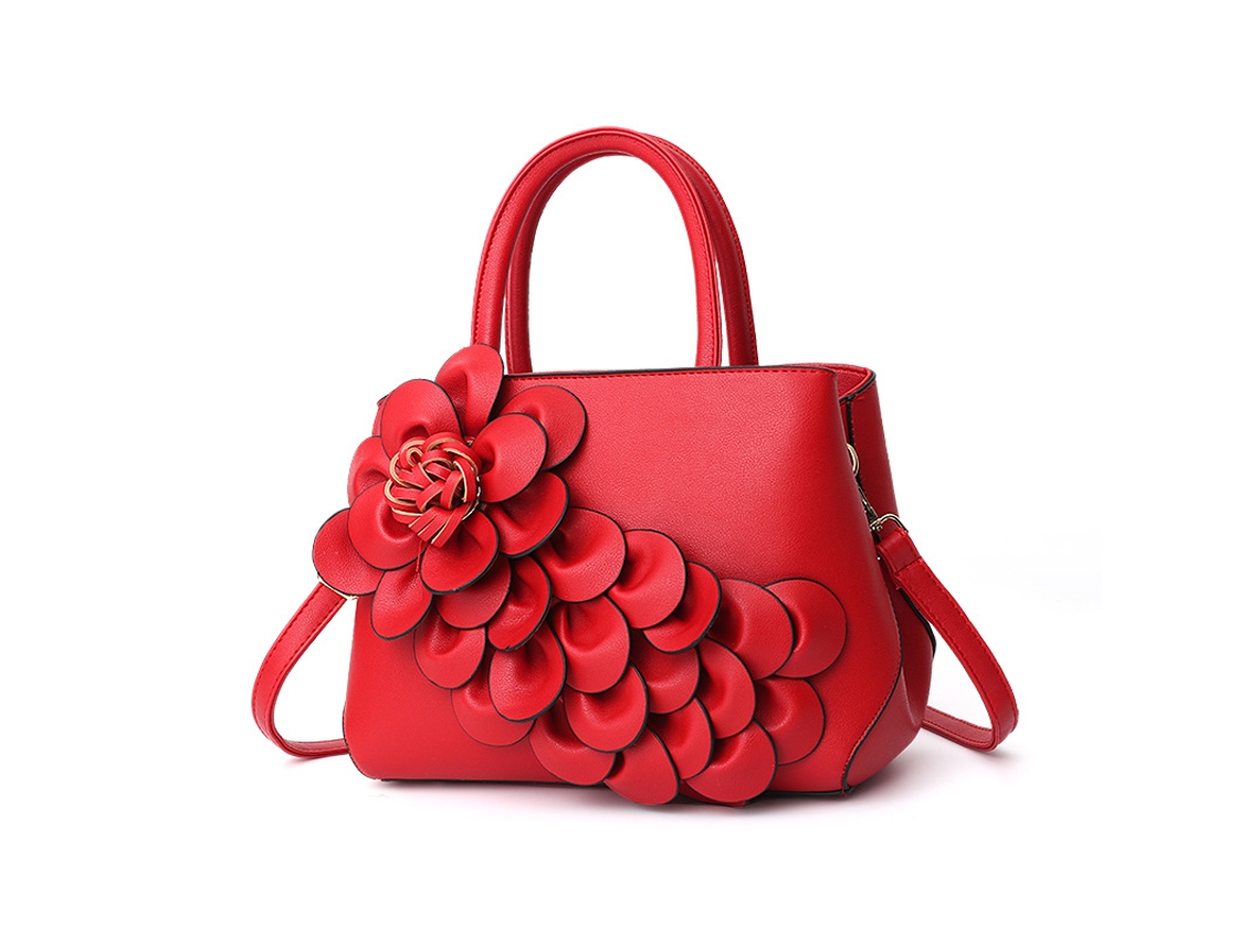 Bolso de mano de piel sintética para mujer, estilo 2026, con estampado floral, bolso de mano o bandolera. Estilo rojo, dos YUNZII