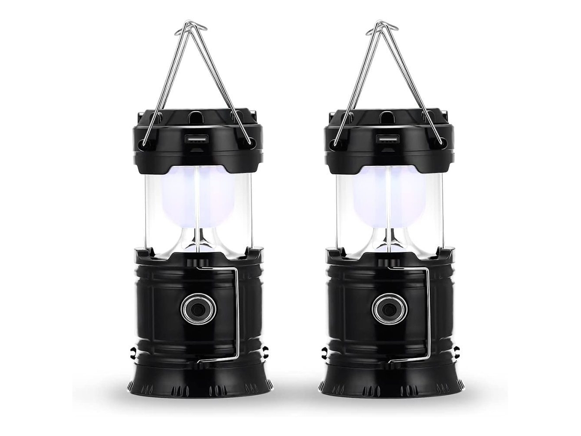 Luz LED para acampar, con enchufe solar y recargable, con banco de energía, resistente al agua y al viento, adecuada para senderismo, camping, emergencias y huracanes.