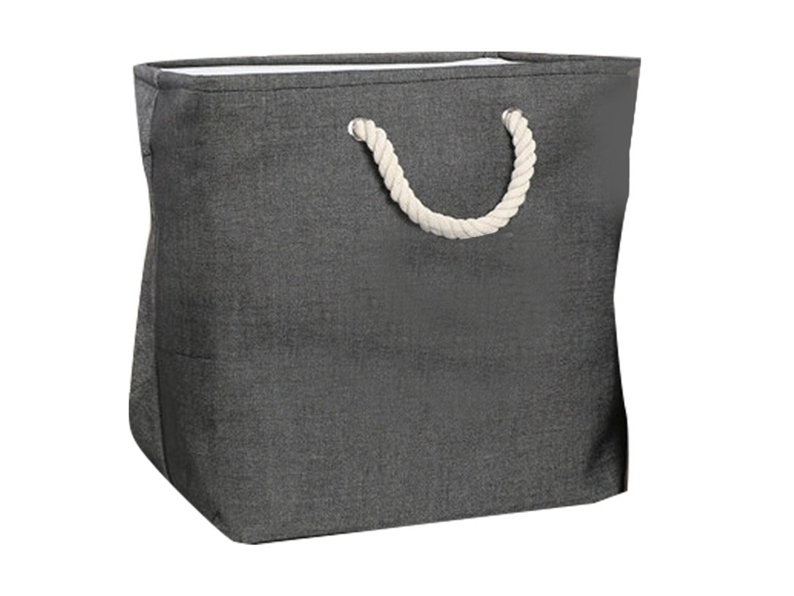 Cesta de almacenamiento de tela de algodón EVA rígida y plegable con asa para juguetes, color negro