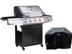 Barbacoa A Gas "bingo 5" - 5 Quemadores (1 Lateral) - 15.2kw + Funda De Protección - Negro