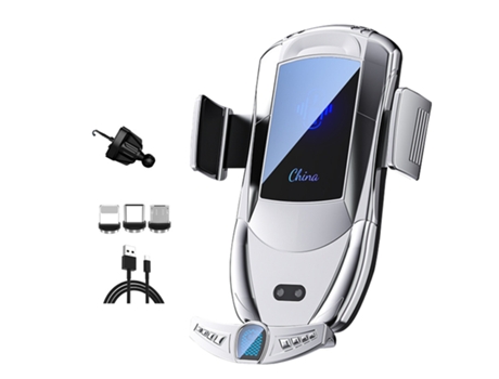 Carga inalámbrica para coche, carga rápida inalámbrica MAX, pantalla horizontal y vertical de 360, Plata CHRONUS
