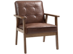 Sillón Tapizado En Pu Con Brazos De Madera De Caucho Marrón, 120 Kg