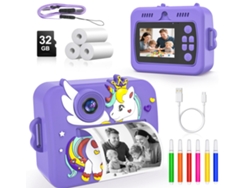 Kids Câmera Rolipo X7d 1080p, Presente Para Crianças Dos 3 Aos 12 Anos, Ecrã Ips De 2,5 Polegadas, 4 Rolos De Papel Fotográfico Roxo