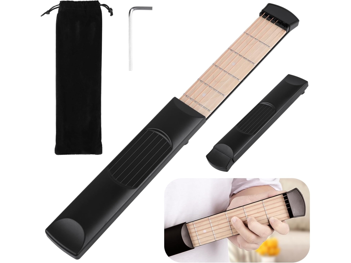 Brazo de práctica de guitarra de bolsillo, herramienta para practicar acordes con 6 trastes Eifson (negro)